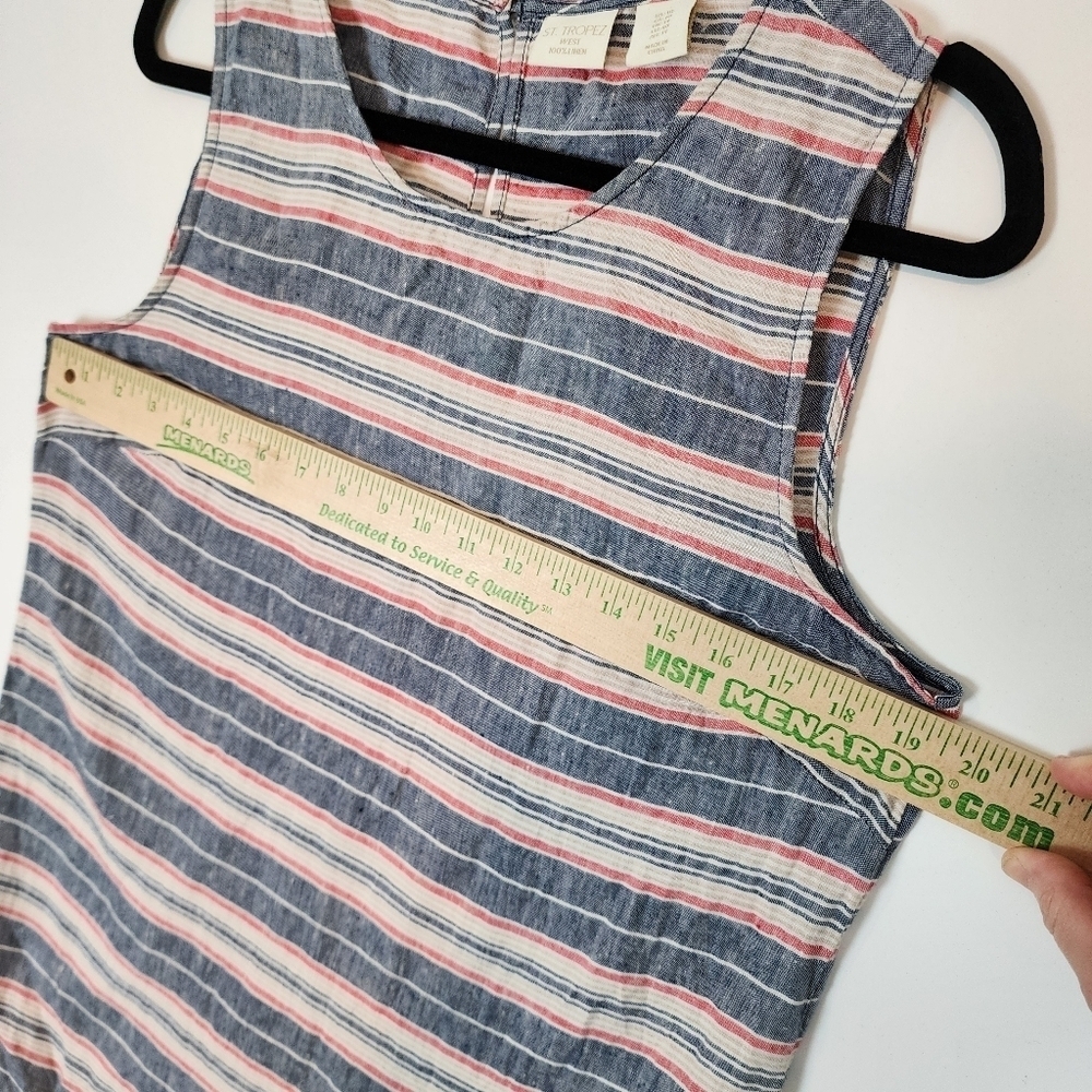 St. Tropez West 100% Linen Stripe Summer Dress Breathable Beachy Red Blue Tan 10 - Picture 9 of 11